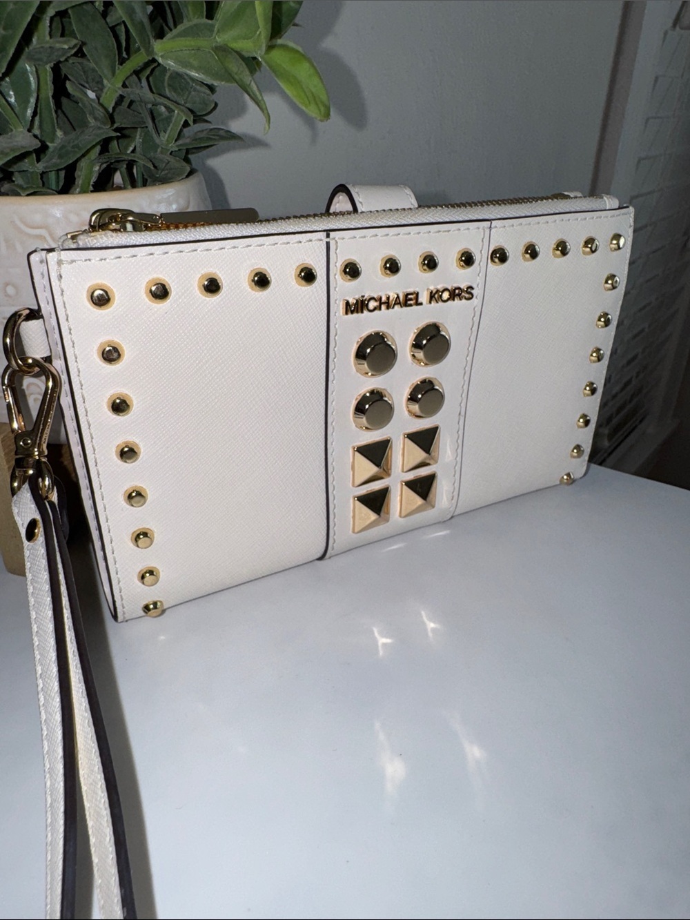 Michael Kors Adele Studded Saffiano Leather Smartphone Wallet